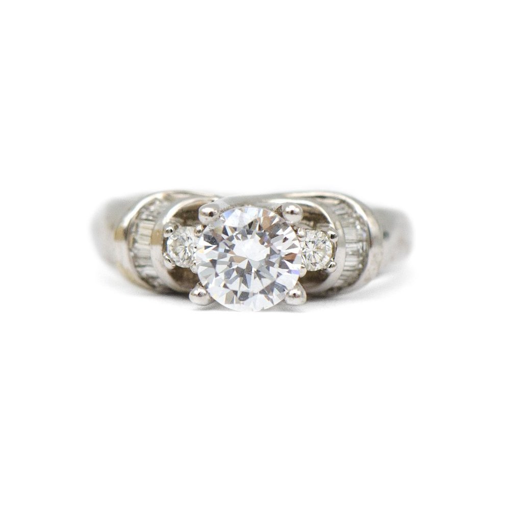 14k White Gold Three Stone Baguette Diamond Ring